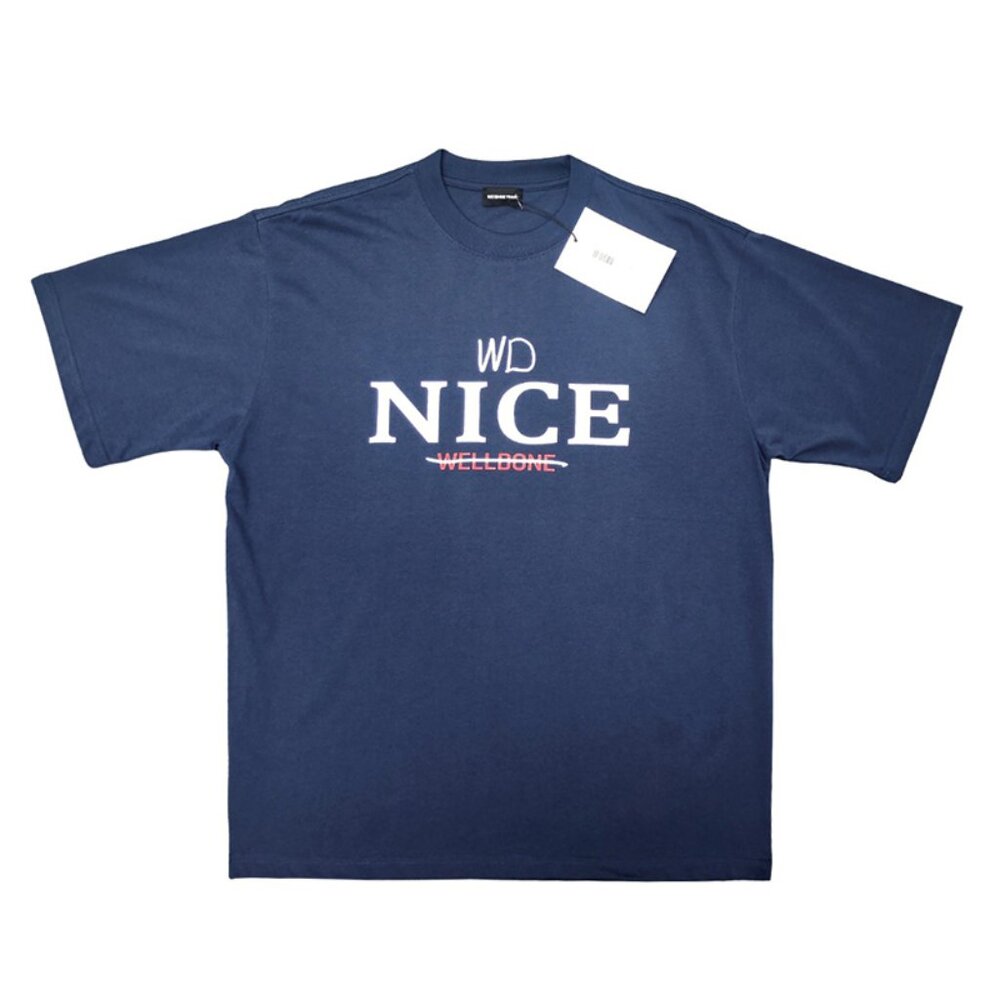 We11done Nice Letters Pure Cotton Blue Short-Sleeved Shirt